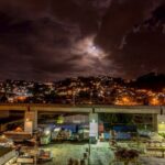 city with high rise buildings during night time