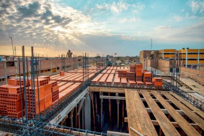 wooden and metal elements at construction site