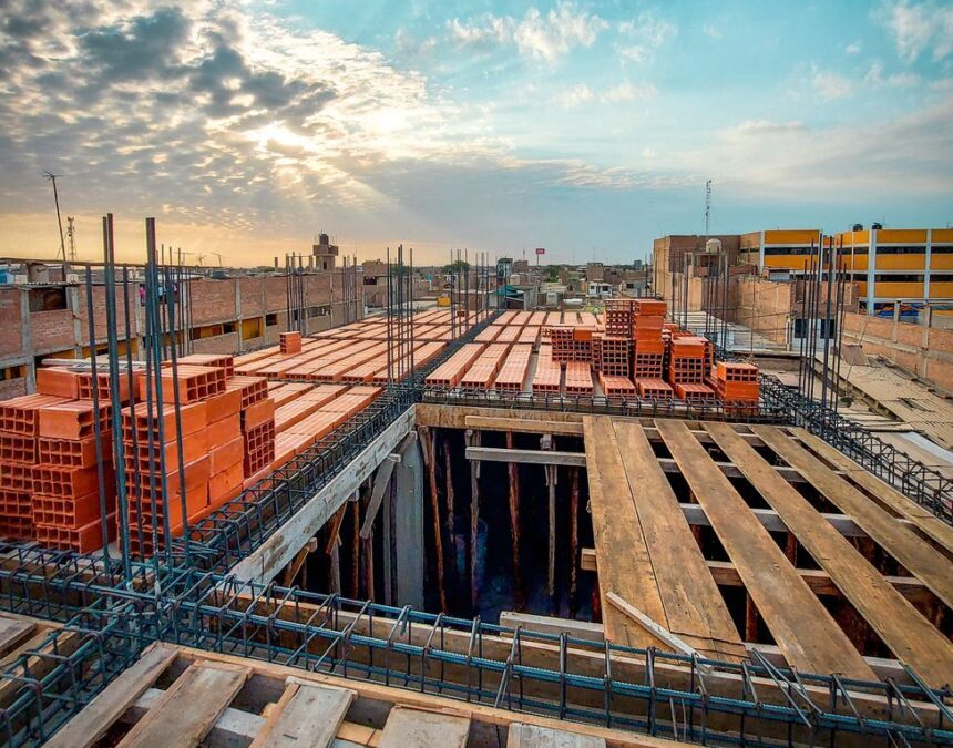 wooden and metal elements at construction site