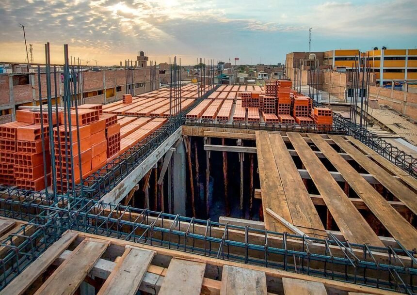 wooden and metal elements at construction site